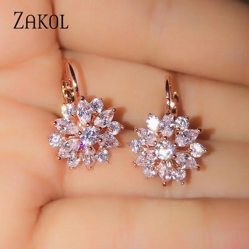 Women Clear Crystal Flower Cluster Earrings