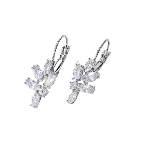 Women Clear Crystal Flower Cluster Earrings