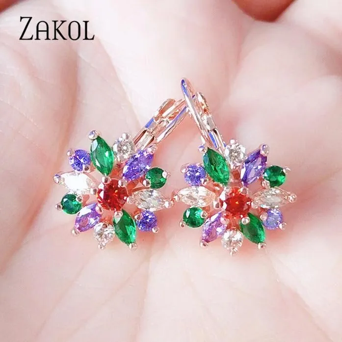 Women Clear Crystal Flower Cluster Earrings