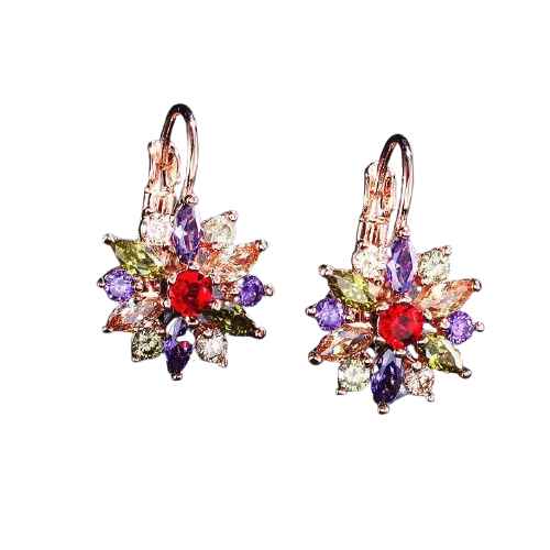 Women Clear Crystal Flower Cluster Earrings