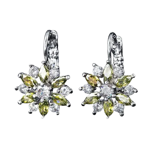 Women Clear Crystal Flower Cluster Earrings