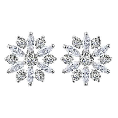 Women Clear Crystal Flower Cluster Earrings