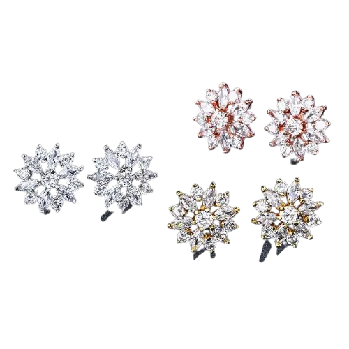 Women Clear Crystal Flower Cluster Earrings