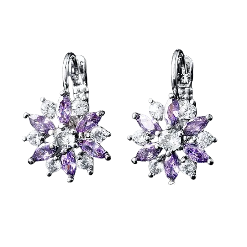 Women Clear Crystal Flower Cluster Earrings