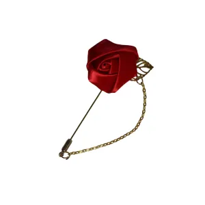 Womens Red Rose With Gold Leaf Flower Suit Blazer Jacket Lapel Pin