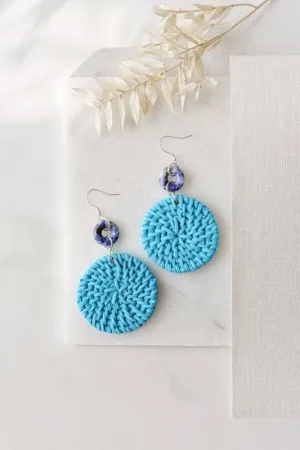 Xander Kostroma - 925 Sterling Silver Blue Vein Stone Blue Rattan Earrings - Ideal for Women - Enhances Mental Clarity and Calm - Handcrafted Summer Jewelry - Drop: 9cm, Rattan Disc: 5cm - Unique Healing Earrings for Daily Elegance