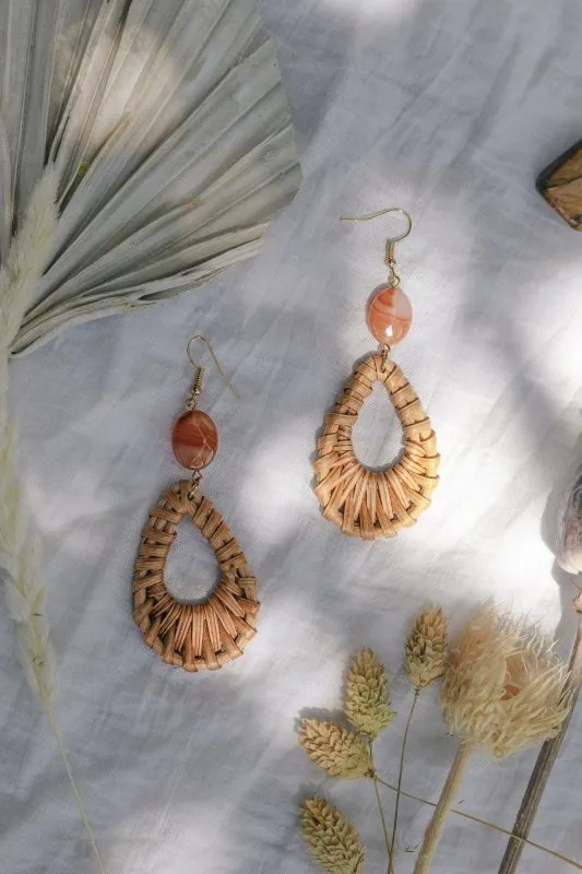 Xander Kostroma Rattan & Orange Agate Summer Earrings –  Bohemian Chic 9 cm Earrings with Natural Agate for Positive Energy & Style | Lightweight, Handcrafted Jewelry for Women