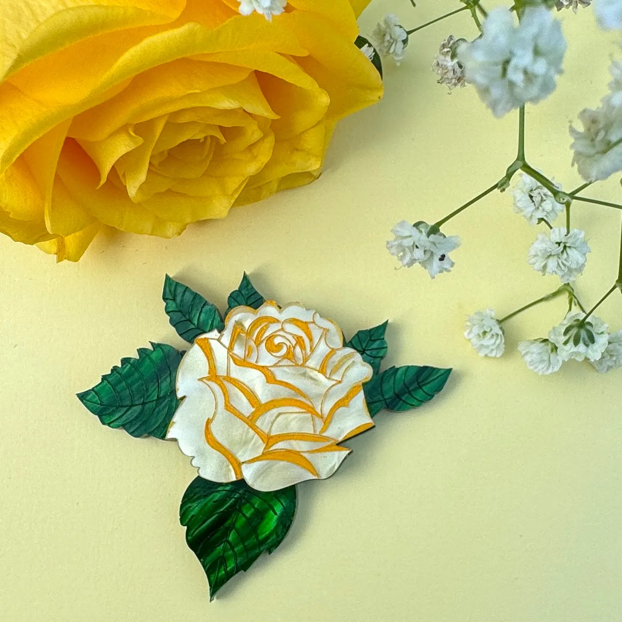 Yellow rose - mini brooch - Set of 2