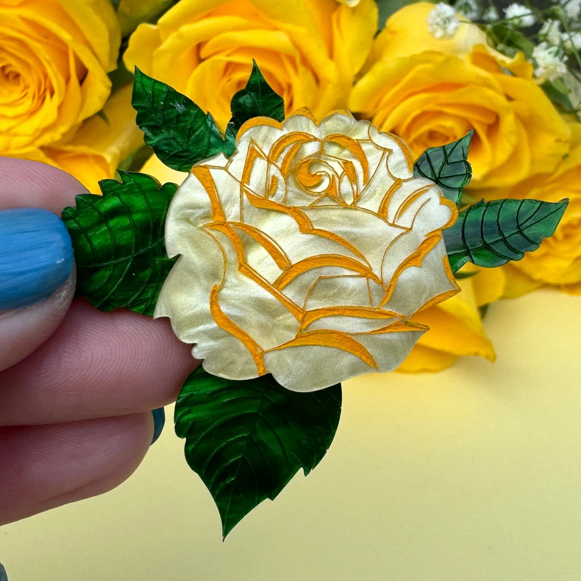 Yellow rose - mini brooch - Set of 2