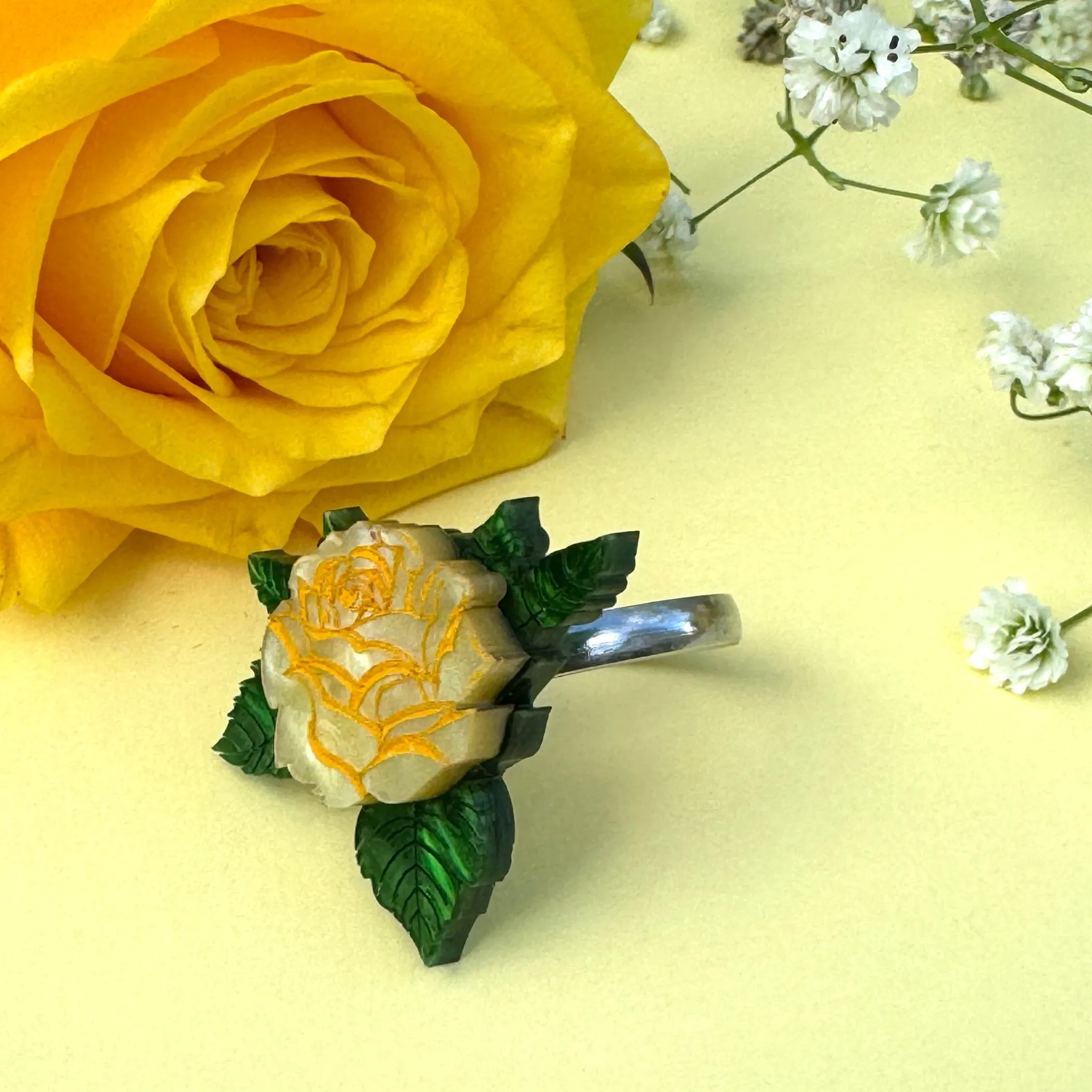 Yellow rose - ring - Set of 2