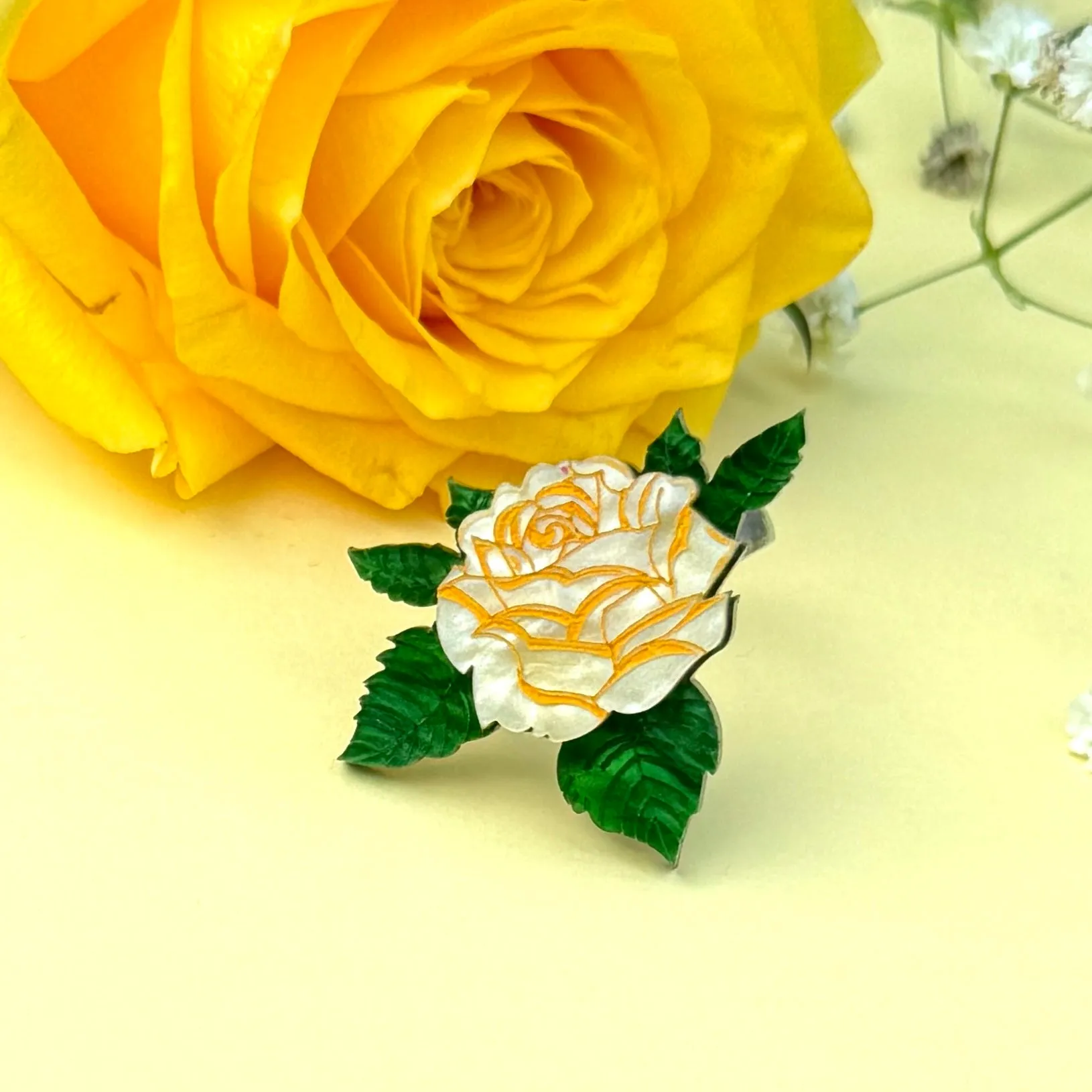 Yellow rose - ring - Set of 2