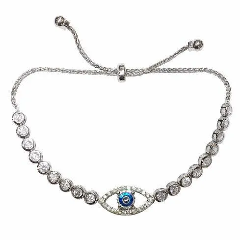 YEV-BLU Women's Blue "EVIL EYE" CZ Sterling Silver Bracelet