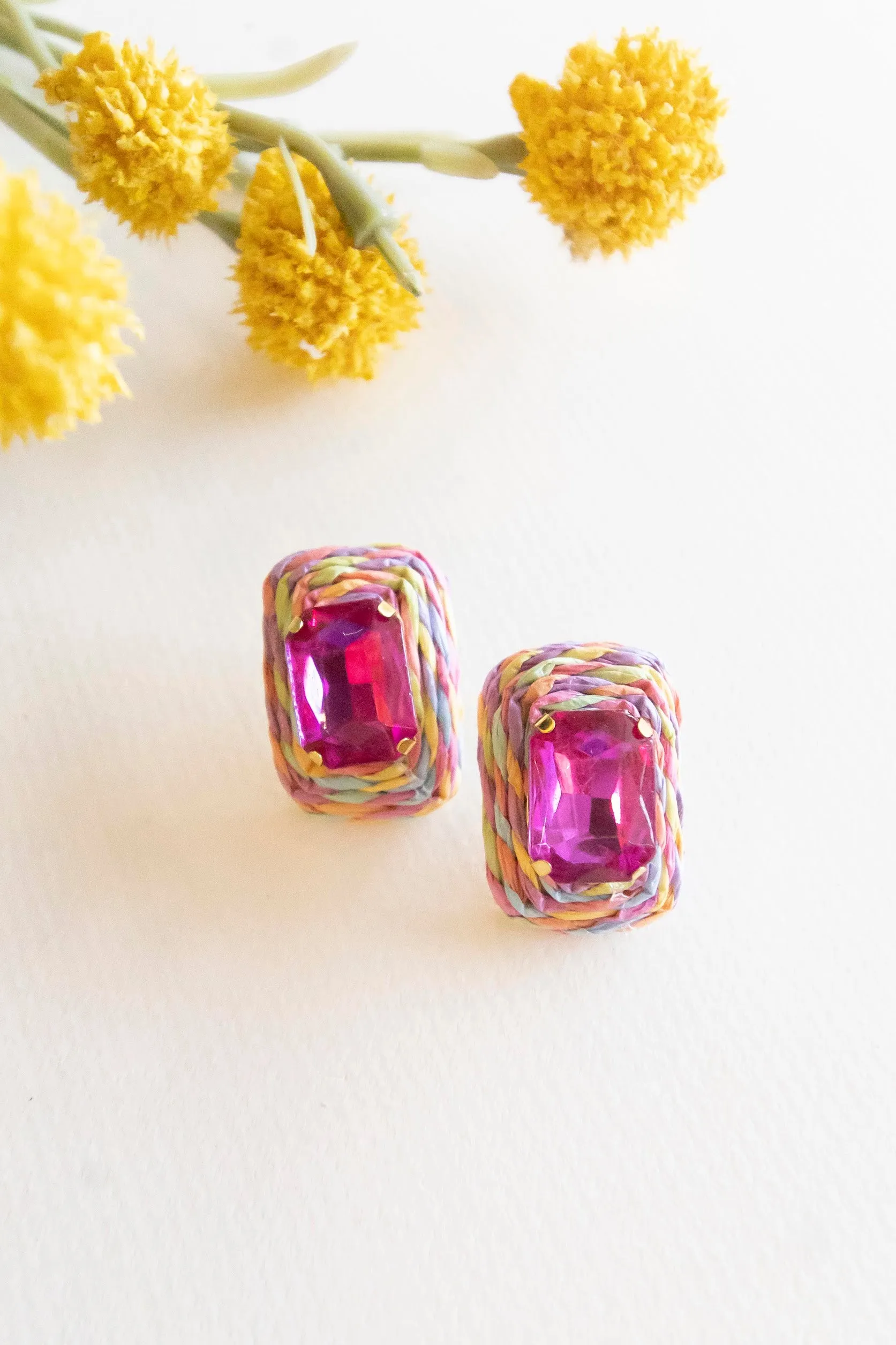 Zoey Raffia Earrings | Colorful Spring Summer Accessories | Textured Crystal Stud Earrings