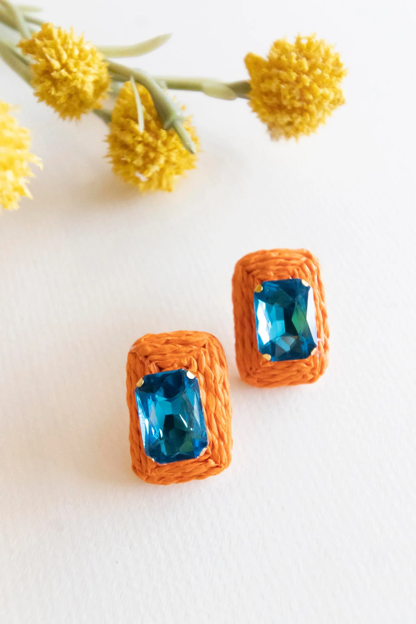 Zoey Raffia Earrings | Colorful Spring Summer Accessories | Textured Crystal Stud Earrings